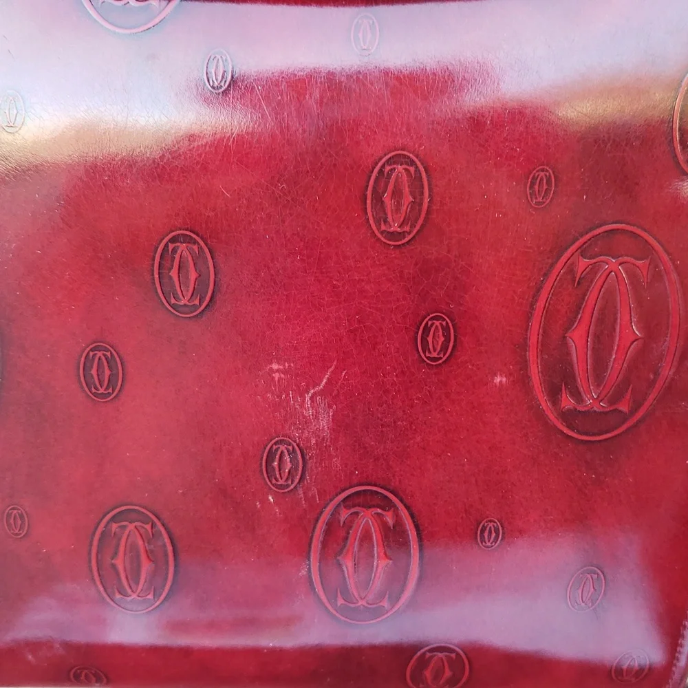 Vintage Cartier Happy Birthday Patent Leather Backpack Unisex Bordeaux Red